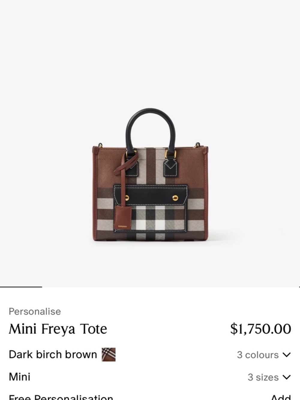 Burberry Mini Freya Tote in Dark Birch Brown with Black Trim